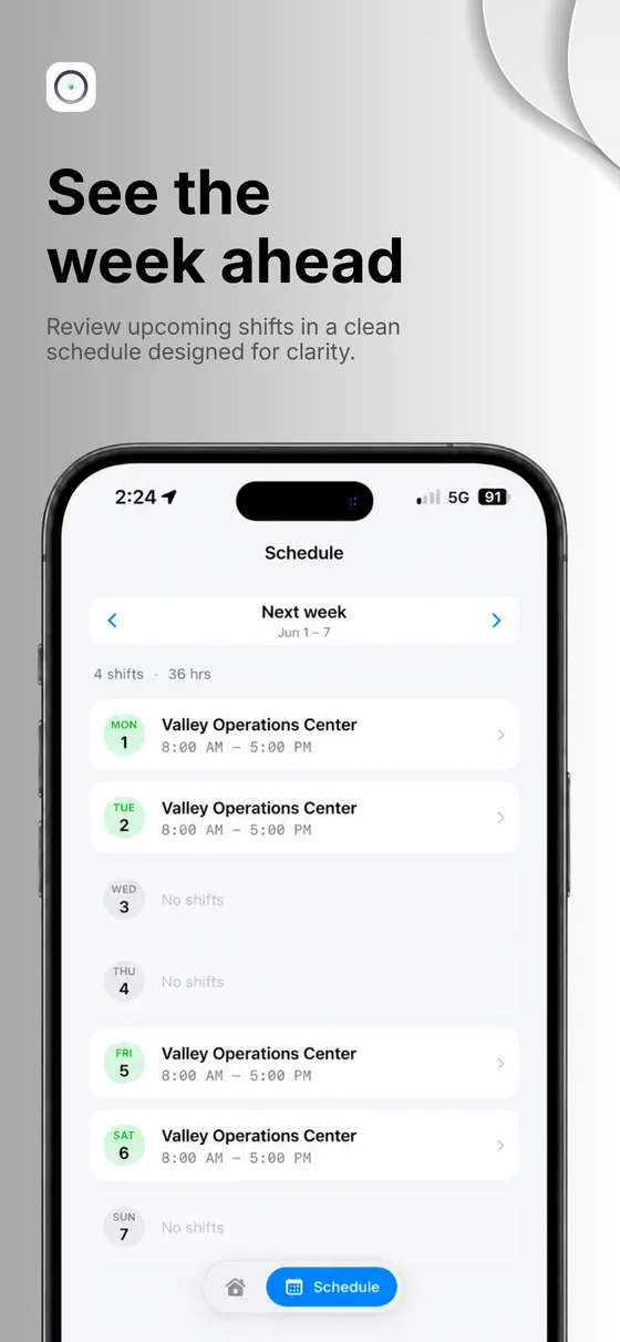 Mira caregiver app, weekly schedule